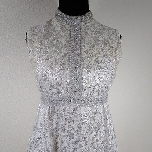 Vintage Handmade Formal Silver And Cream Dress Size S/M Approximate - Picture 3 of 16